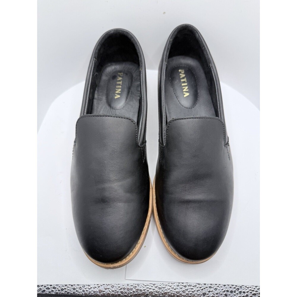 Patina Women's Black Rounded Leather Loafers Shoes Size 8.5 (runs Small!)